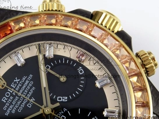 MiroTime 0504 Refined Daytona DIW Carbon Case DIWF Edition Black White Dial Orange Diamonds Bezel on White Nylon Strap A 1668